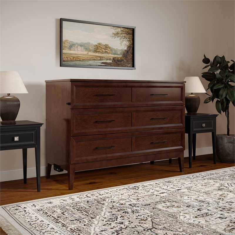 Santa Fe Full Wood Murphy Bed Chest with Mattress & Built-in Charger in Walnut