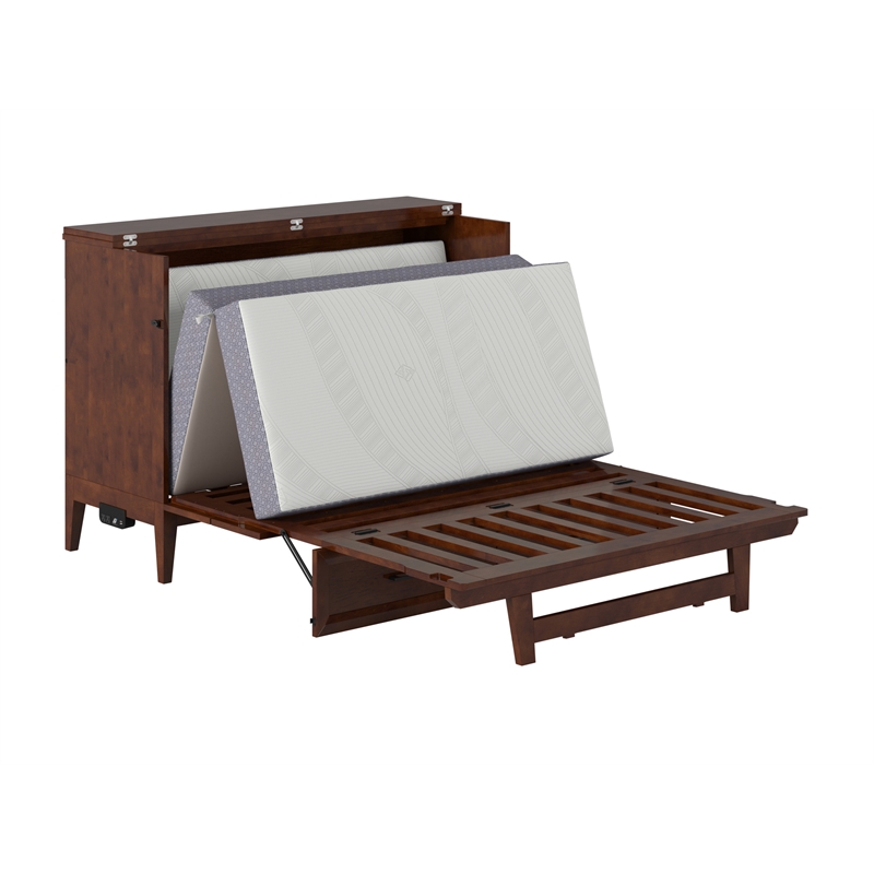 Santa Fe Full Wood Murphy Bed Chest with Mattress & Built-in Charger in Walnut