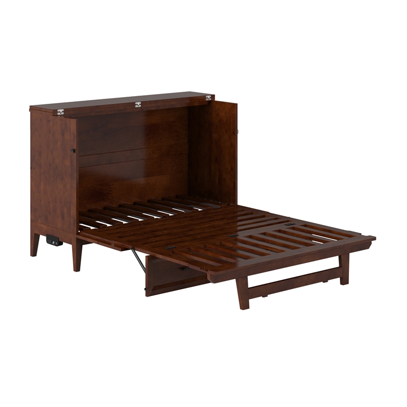 Santa Fe Full Wood Murphy Bed Chest with Mattress & Built-in Charger in Walnut