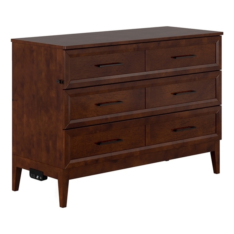 Santa Fe Full Wood Murphy Bed Chest with Mattress & Built-in Charger in Walnut