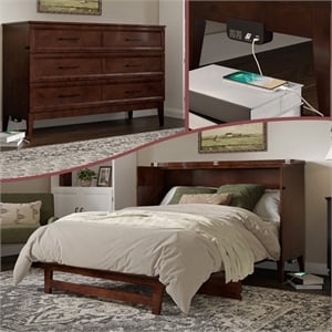 Santa Fe Queen Wood Murphy Bed Chest with Mattress & Built-in Charger in Walnut