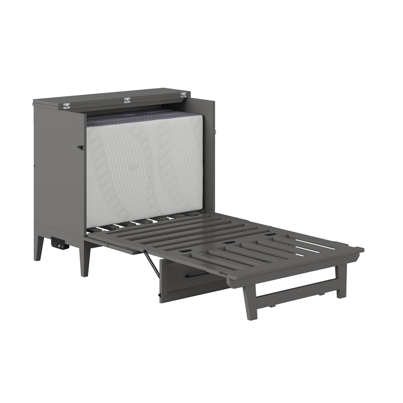 Santa Fe Twin Wood Murphy Bed Chest with Mattress & Built-in Charger in Gray