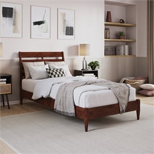 Savannah Twin XL Wood Low Profile Platform Bed in Walnut