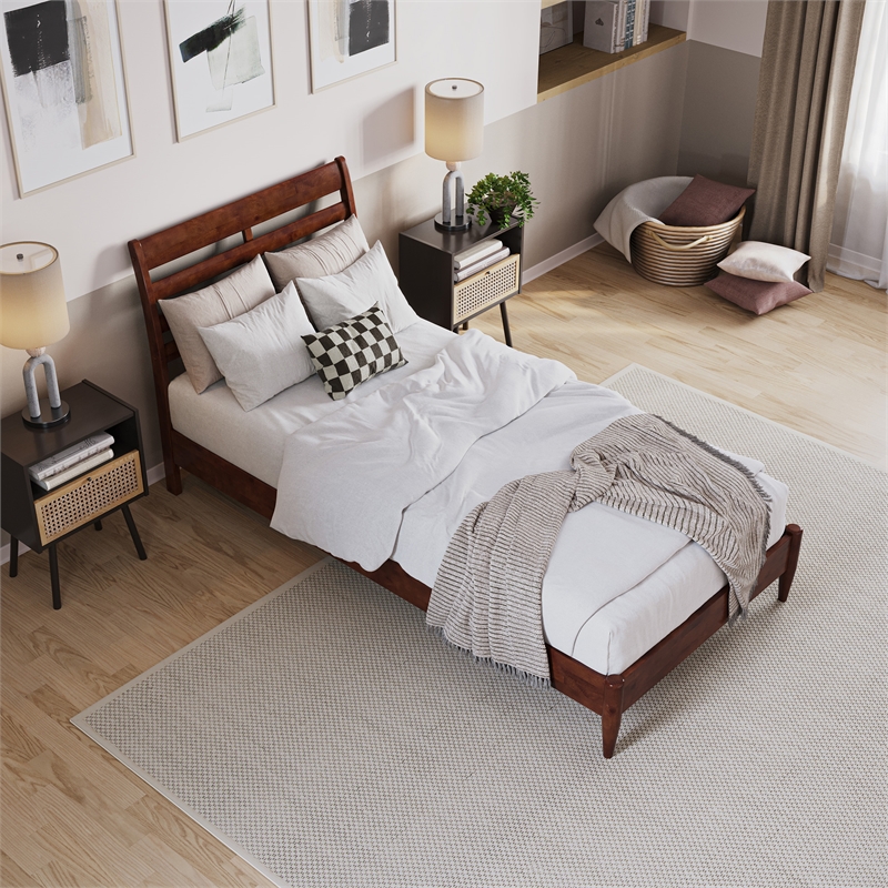 Savannah Twin XL Wood Low Profile Platform Bed in Walnut