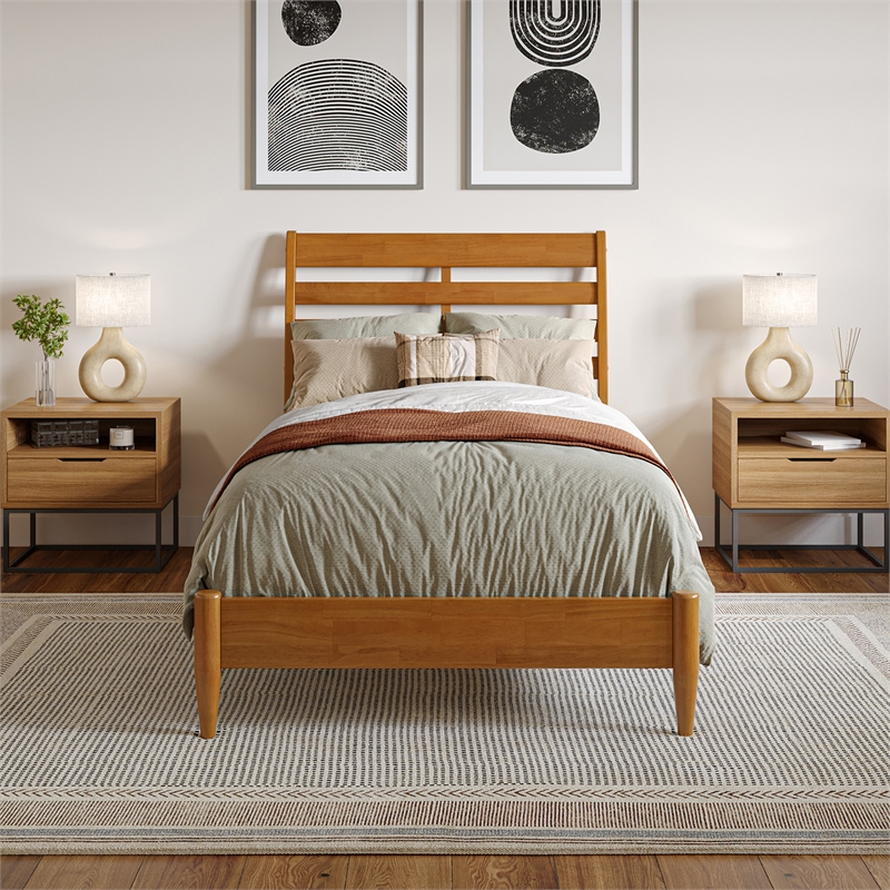 Savannah Twin XL Wood Low Profile Platform Bed in Light Toffee