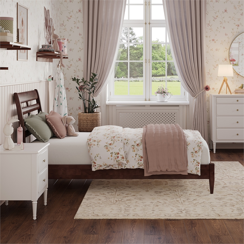 Savannah Twin Wood Low Profile Platform Bed in Walnut