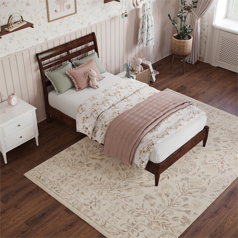 Savannah Twin Wood Low Profile Platform Bed in Walnut