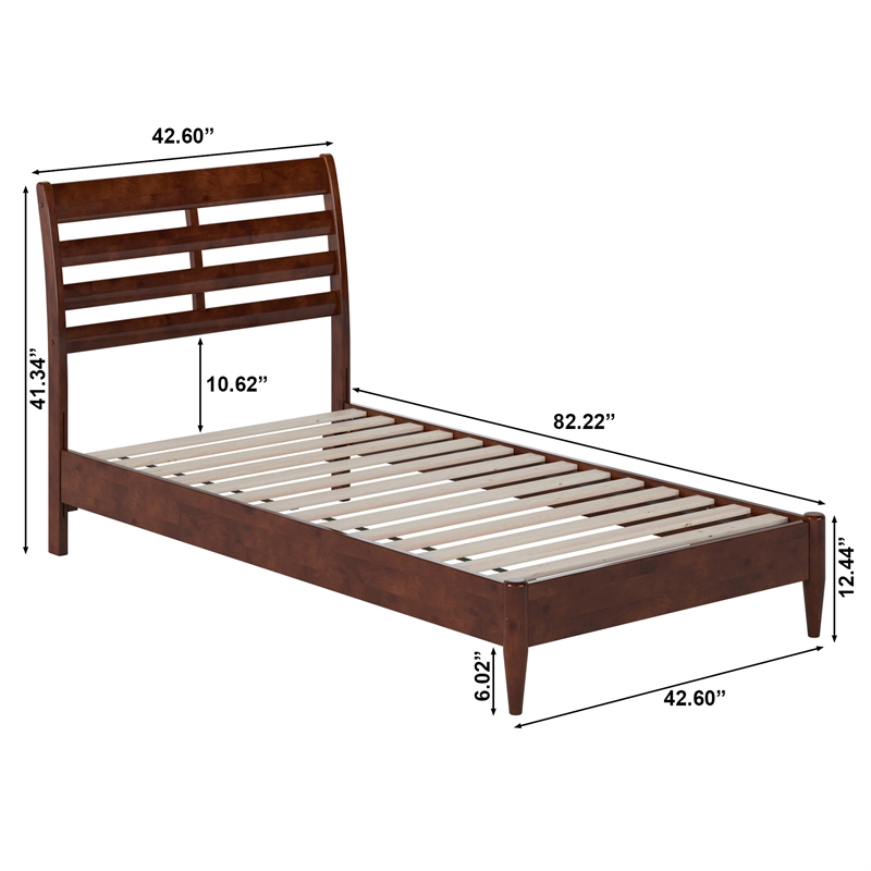 Savannah Twin Wood Low Profile Platform Bed in Walnut