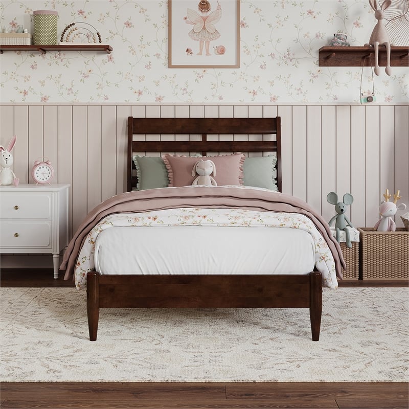Savannah Twin Wood Low Profile Platform Bed in Walnut