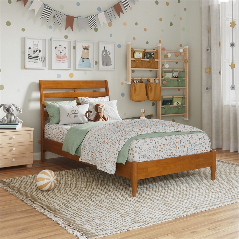 Savannah Twin Wood Low Profile Platform Bed in Light Toffee