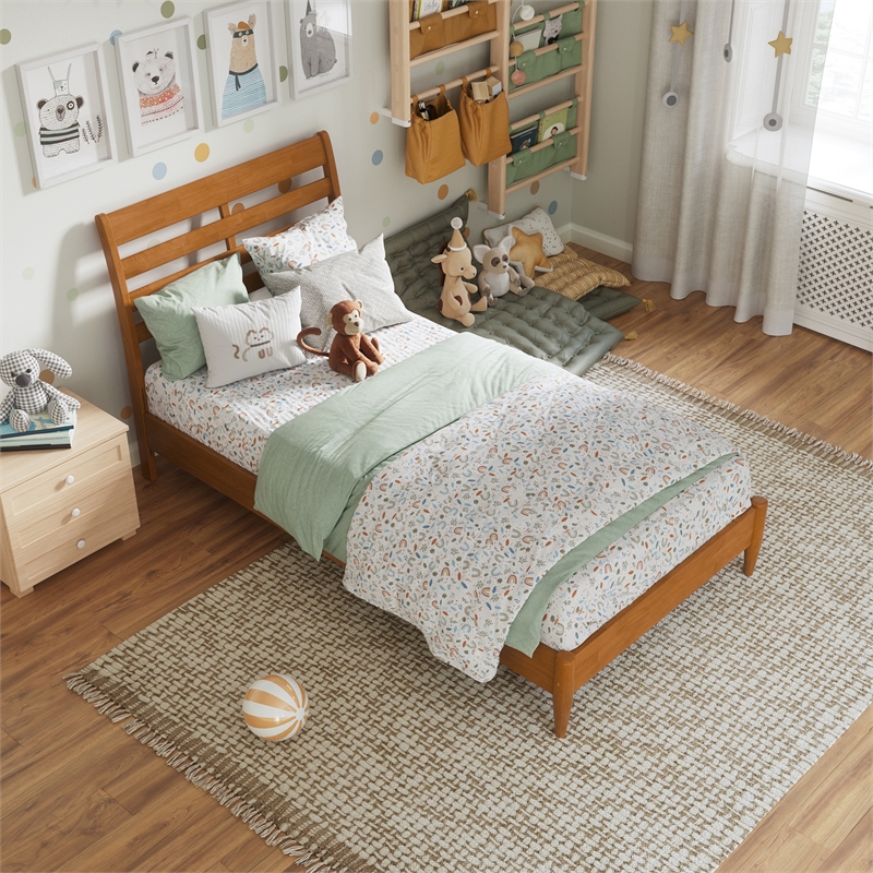 Savannah Twin Wood Low Profile Platform Bed in Light Toffee