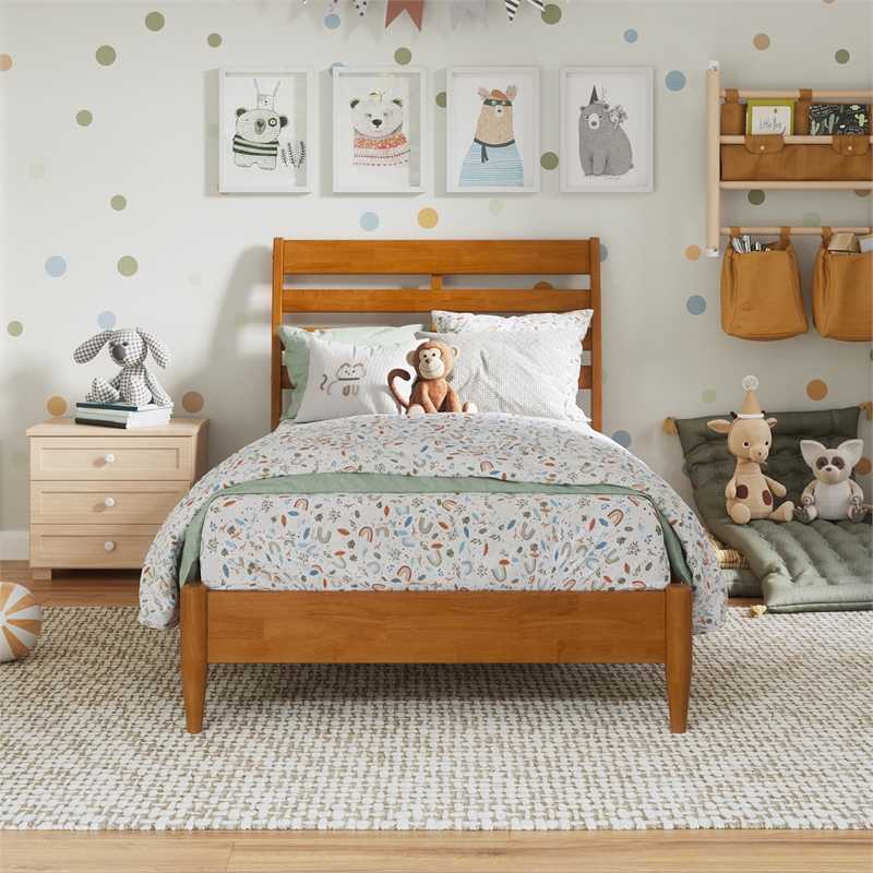 Savannah Twin Wood Low Profile Platform Bed in Light Toffee