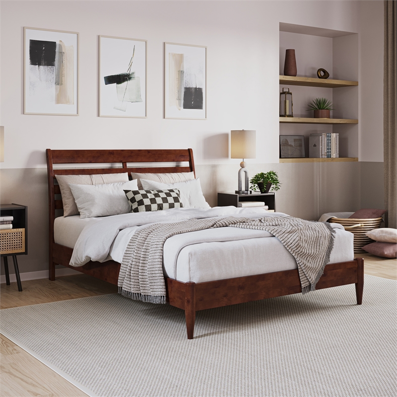 Savannah Full Wood Low Profile Platform Bed in Walnut