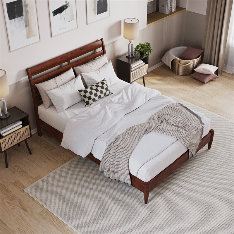 Savannah Full Wood Low Profile Platform Bed in Walnut