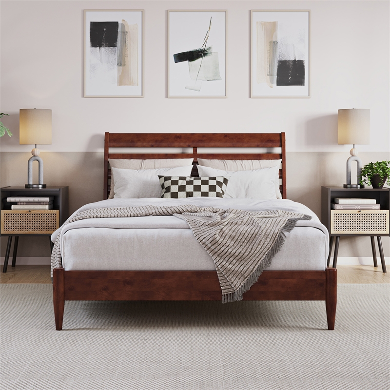 Savannah Full Wood Low Profile Platform Bed in Walnut