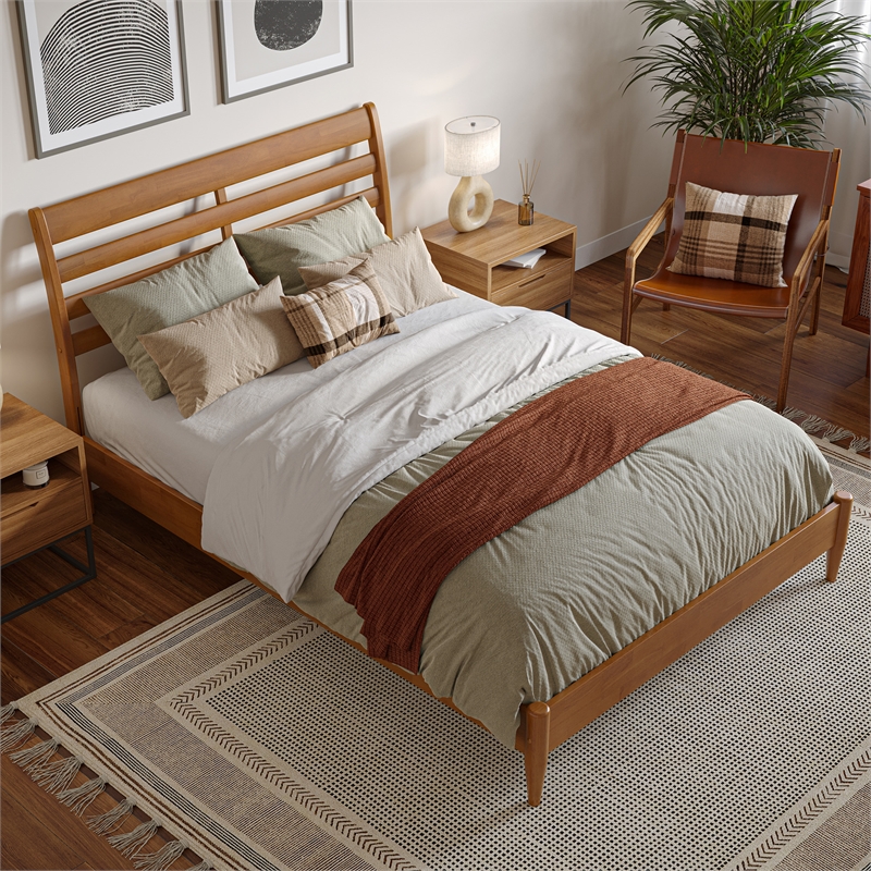 Savannah Full Wood Low Profile Platform Bed in Light Toffee