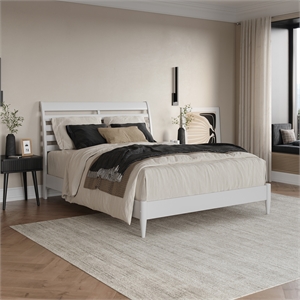Savannah Queen Wood Low Profile Platform Bed in White
