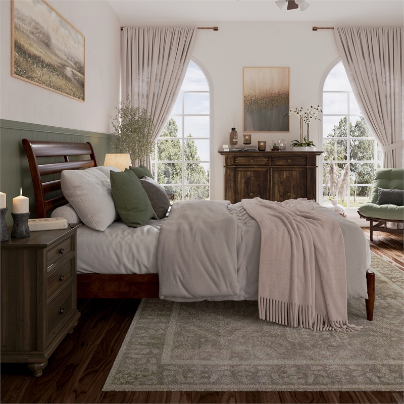 Savannah Queen Wood Low Profile Platform Bed in Walnut