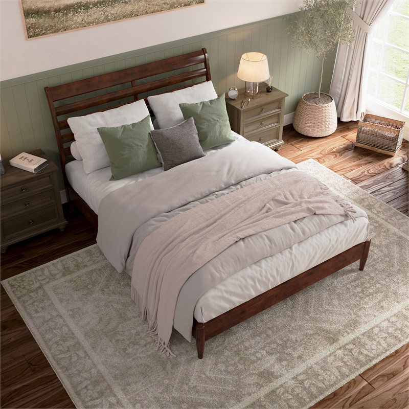Savannah Queen Wood Low Profile Platform Bed in Walnut