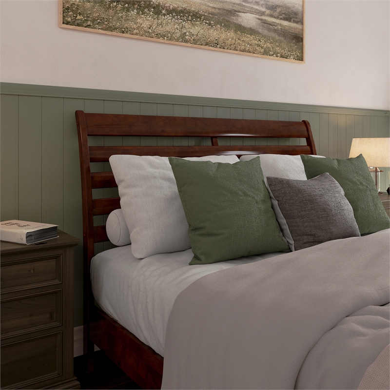 Savannah Queen Wood Low Profile Platform Bed in Walnut