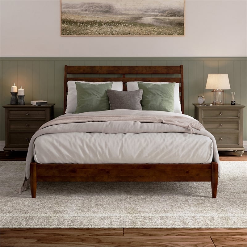 Savannah Queen Wood Low Profile Platform Bed in Walnut