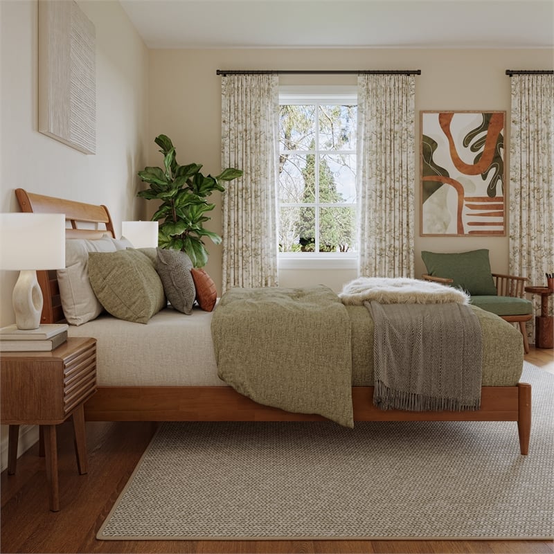Savannah Queen Wood Low Profile Platform Bed in Light Toffee