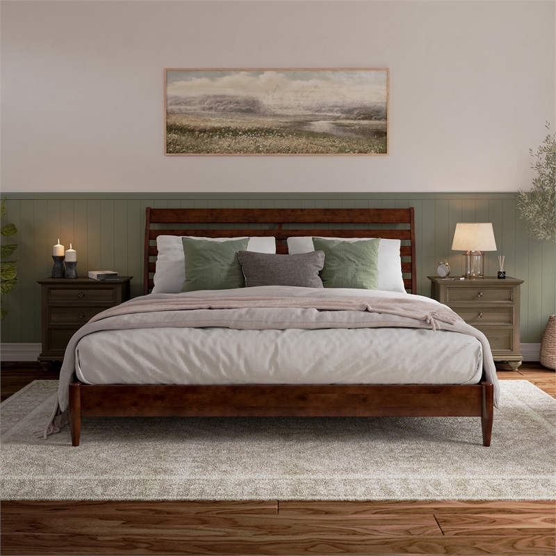 Savannah King Wood Low Profile Platform Bed in Walnut