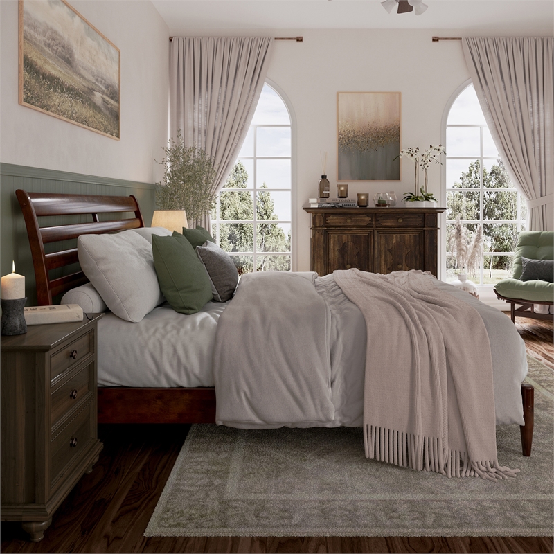 Savannah King Wood Low Profile Platform Bed in Walnut