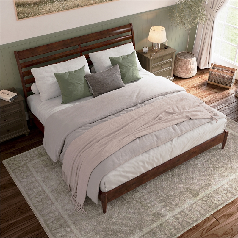 Savannah King Wood Low Profile Platform Bed in Walnut