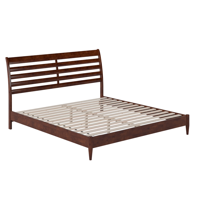 Savannah King Wood Low Profile Platform Bed in Walnut