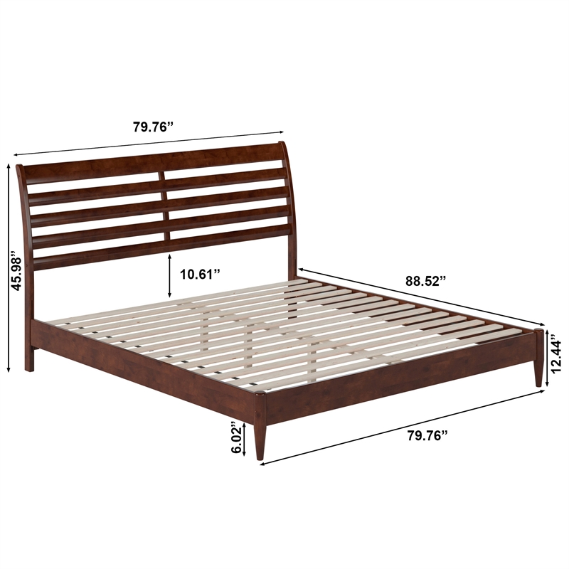 Savannah King Wood Low Profile Platform Bed in Walnut