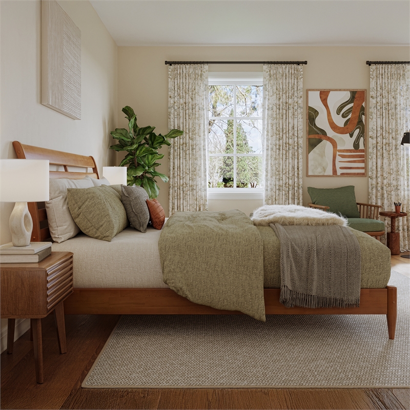 Savannah King Wood Low Profile Platform Bed in Light Toffee