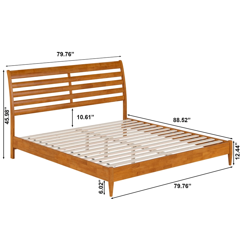 Savannah King Wood Low Profile Platform Bed in Light Toffee