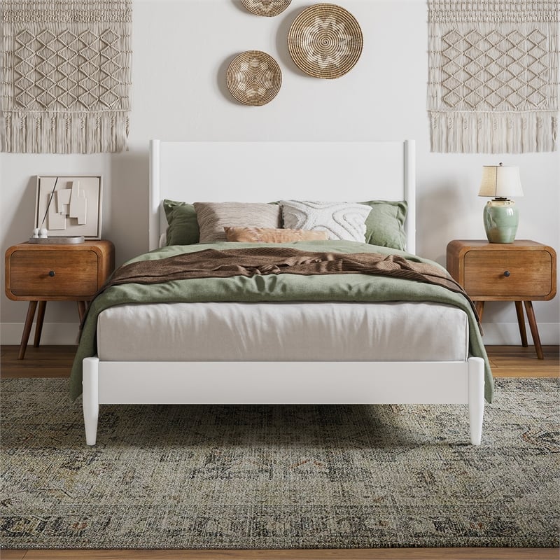 AFI Pasadena Full Solid Wood Low Profile Platform Bed in White