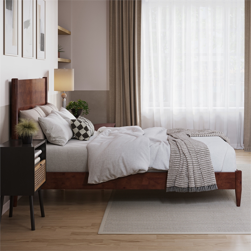 AFI Pasadena Full Solid Wood Low Profile Platform Bed in Walnut