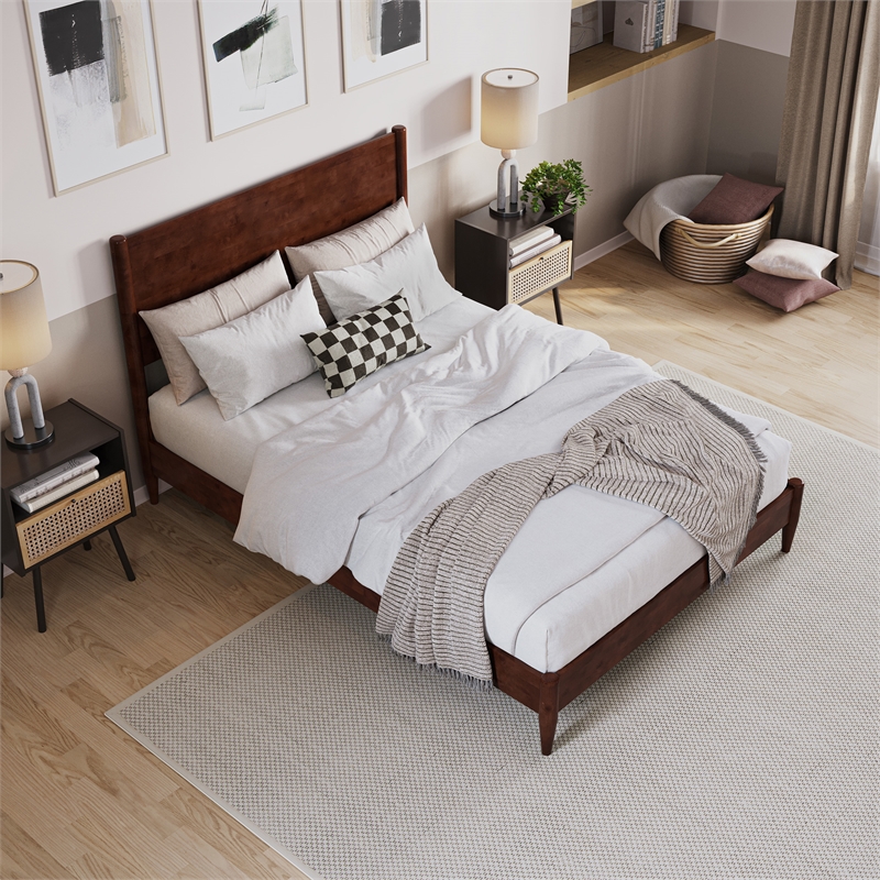 AFI Pasadena Full Solid Wood Low Profile Platform Bed in Walnut