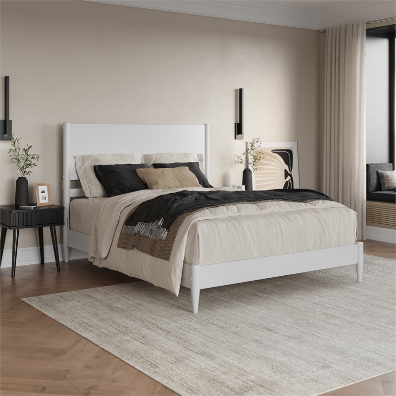 AFI Pasadena Queen Solid Wood Low Profile Platform Bed in White