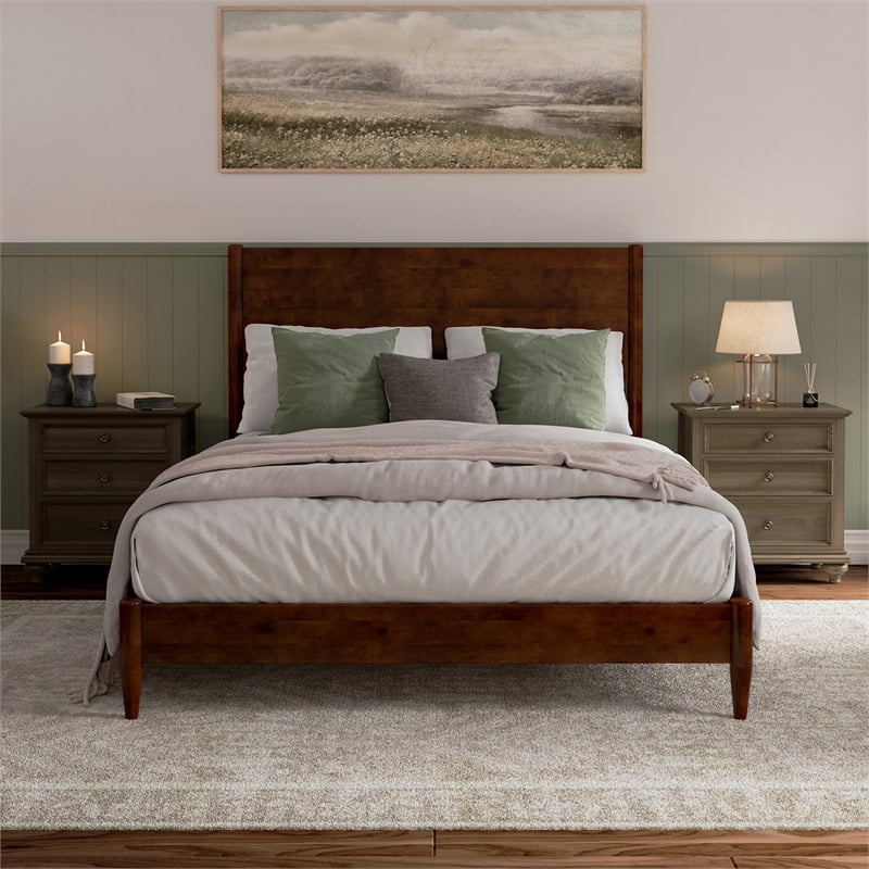 Pasadena Queen Solid Wood Low Profile Platform Bed in Walnut