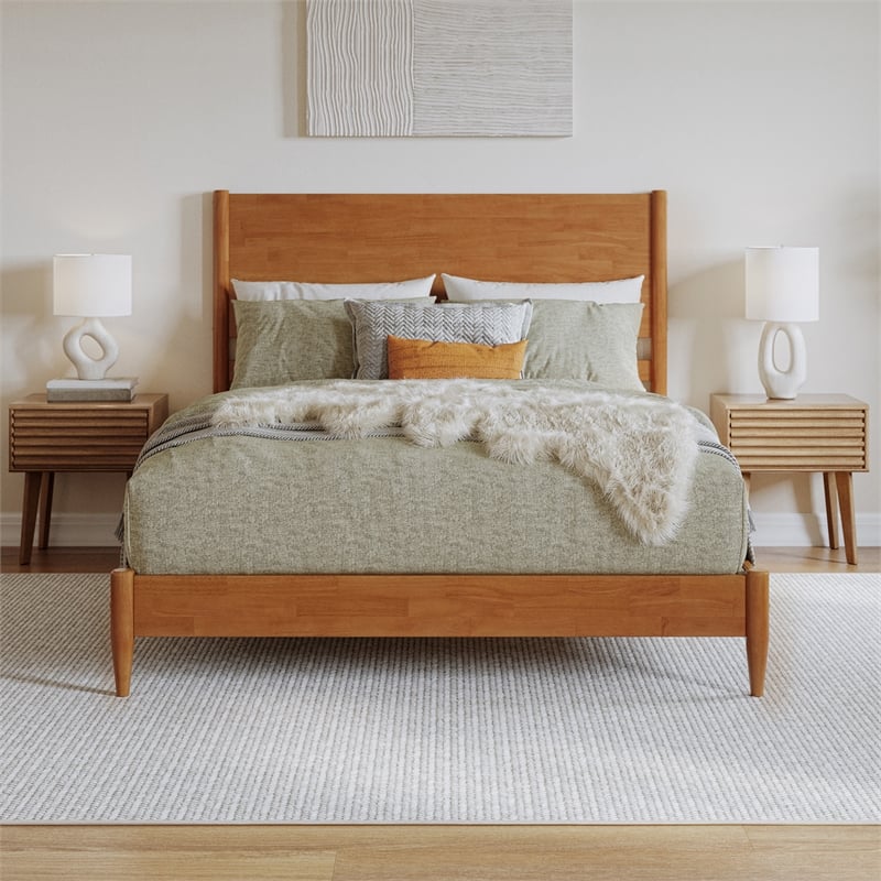 Pasadena Queen Wood Low Profile Platform Bed in Light Toffee