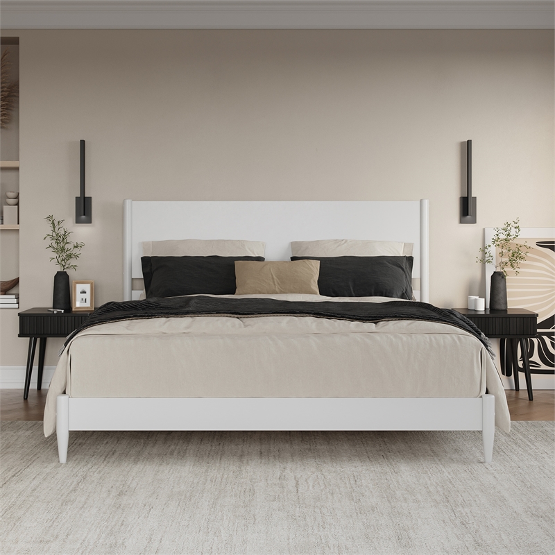 AFI Pasadena King Solid Wood Low Profile Platform Bed in White