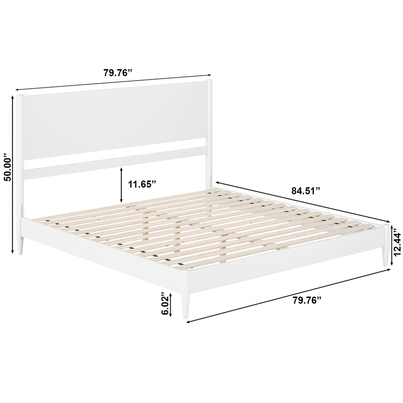 AFI Pasadena King Solid Wood Low Profile Platform Bed in White