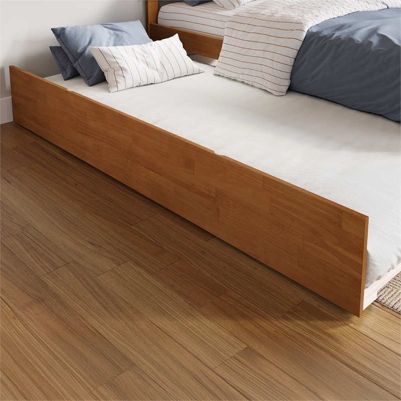 Concord Twin XL Wood Platform Bed with Footboard and TXL Trundle in Light Toffee