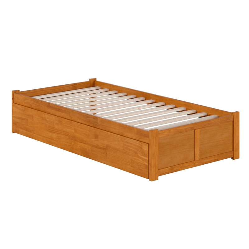 Concord Twin XL Wood Platform Bed with Footboard and TXL Trundle in Light Toffee