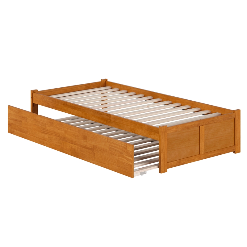 Concord Twin XL Wood Platform Bed with Footboard and TXL Trundle in Light Toffee