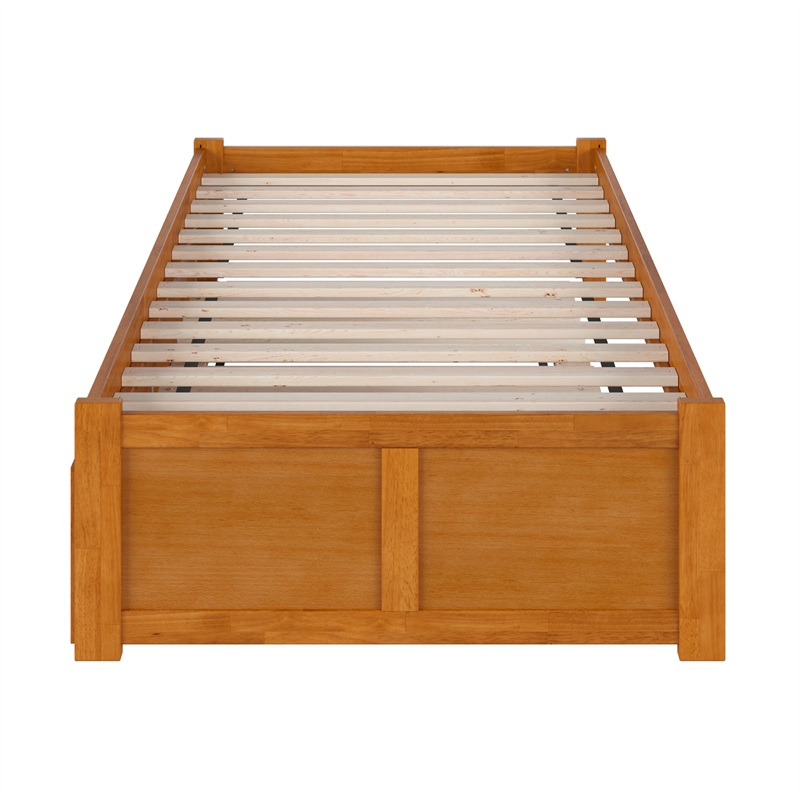 Concord Twin XL Wood Platform Bed with Footboard and TXL Trundle in Light Toffee