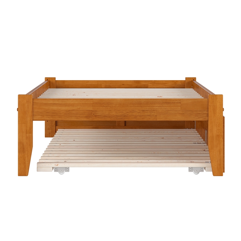 Concord Twin XL Wood Platform Bed with Footboard and TXL Trundle in Light Toffee