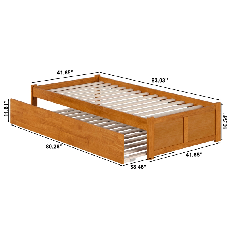 Concord Twin XL Wood Platform Bed with Footboard and TXL Trundle in Light Toffee