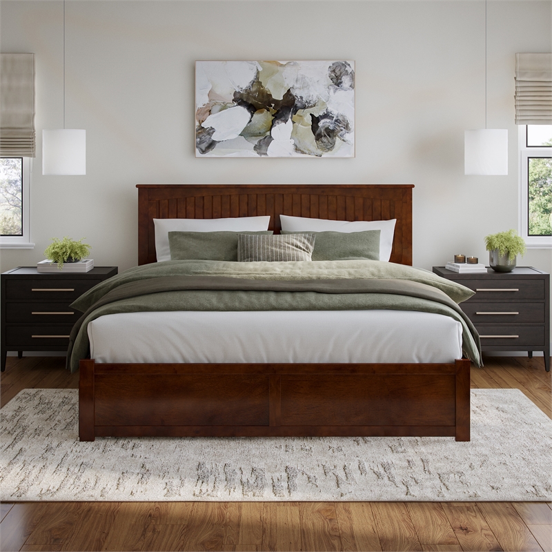 Nantucket King Wood Platform Bed with Footboard and Storage Drawers in Walnut
