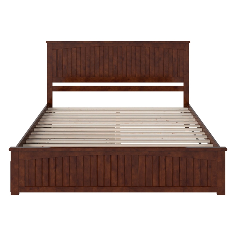 Nantucket King Wood Platform Bed with Matching Footboard & TXL Trundle in Walnut