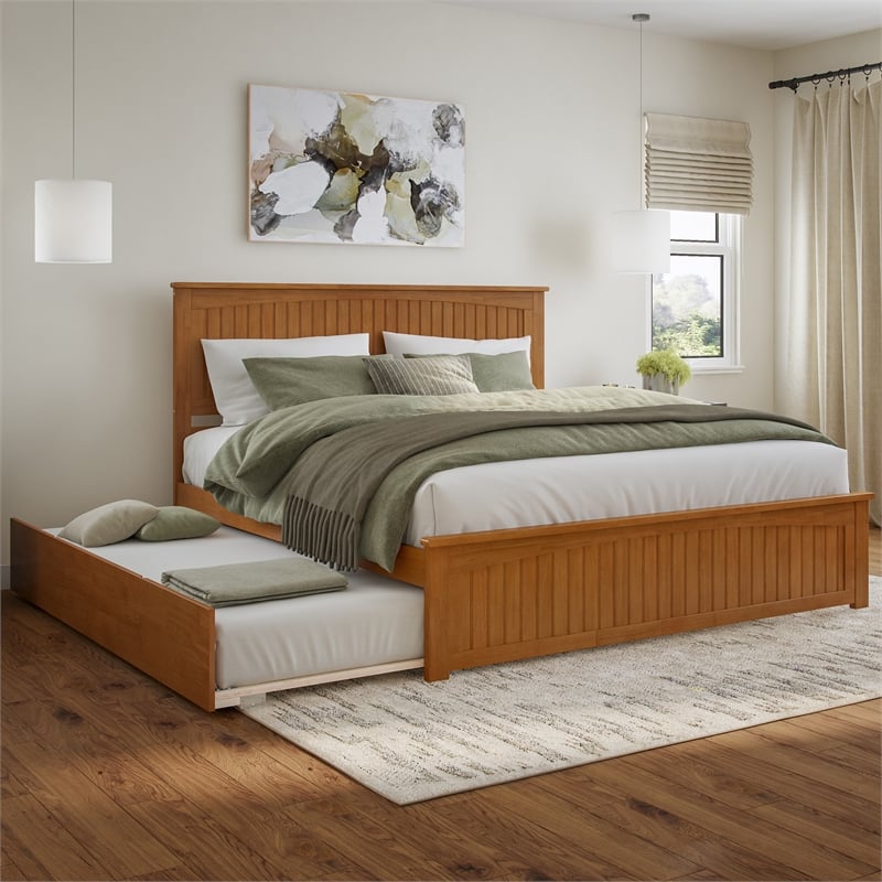 Nantucket King Platform Bed w/Matching Footboard & TXL Trundle in Light Toffee